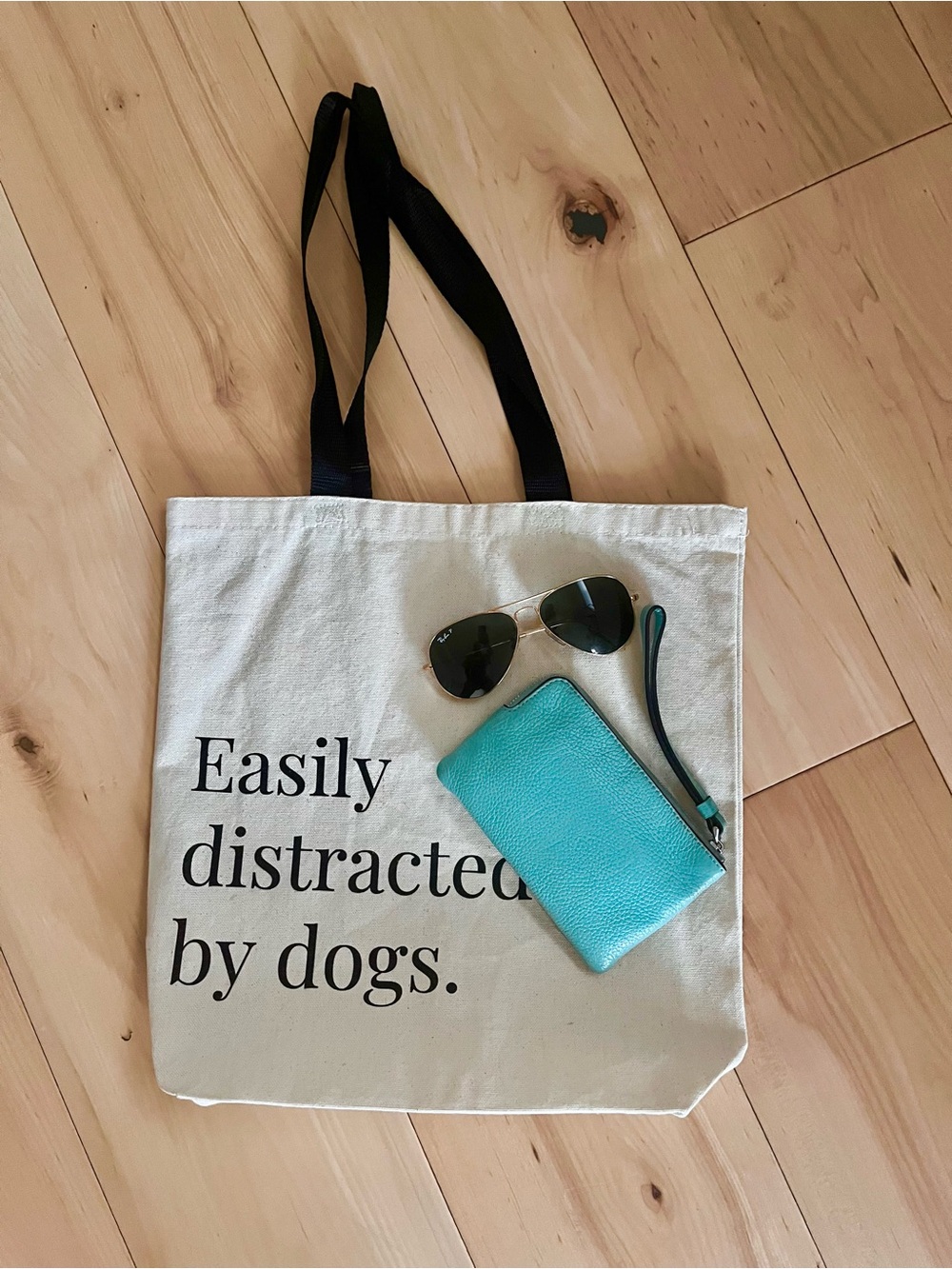 Canvas Tote Bag - 'Easily distracted by dogs.' - Black & Cream